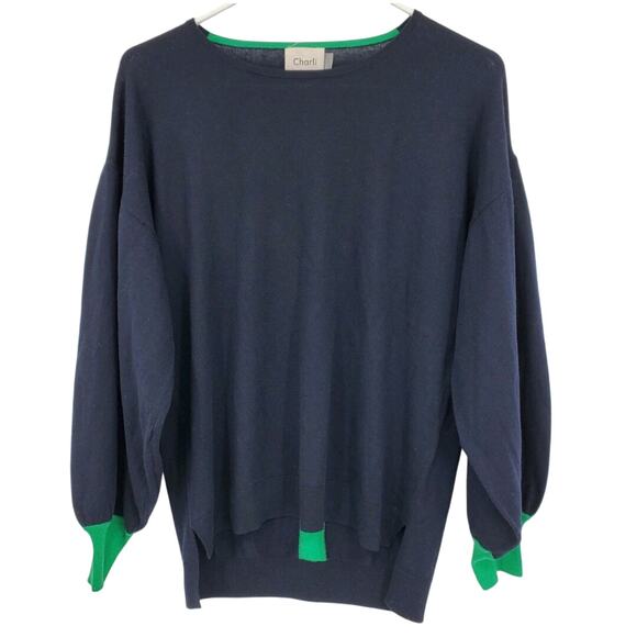 New Anthropologie Charli Therese Balloon-Sleeved Sweater $148 X-SMALL Blue/Green - Picture 2 of 4